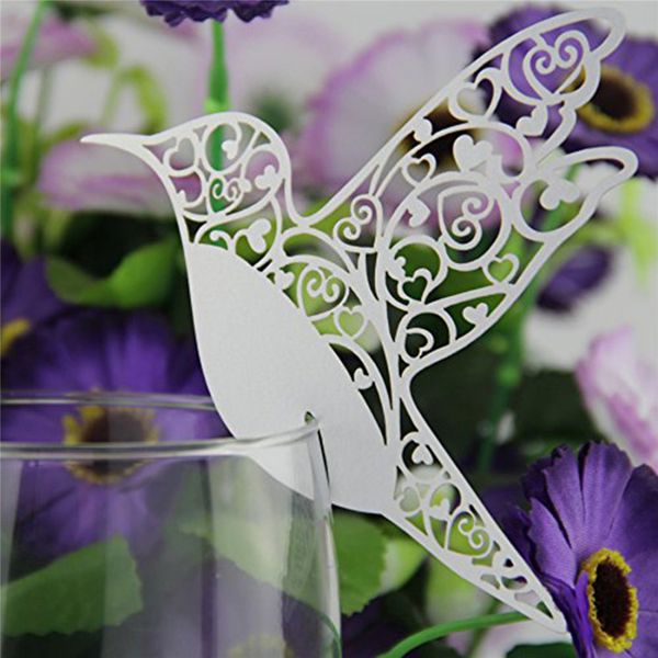 

wholesale- diy place card flying birds cups glass wine wedding name cards laser cut pearlscent paper cards birthday party decoration 50pcs