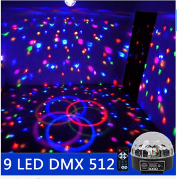 Yeni 9 LED DMX 512 Uzaktan Kumanda Güzel Sihirli Kristal Top Etkisi Işık DJ Disko Sahne Aydınlatma Seti 110 V - 240 V