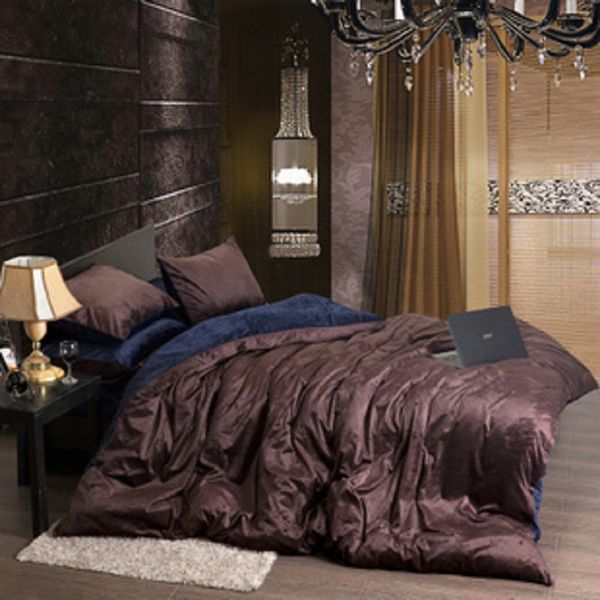 

wholesale-flannel fleece winter thick duvet cover sets coffee  king size 4pcs warm velvet bedding set bedclothes bedsheet/bed linen