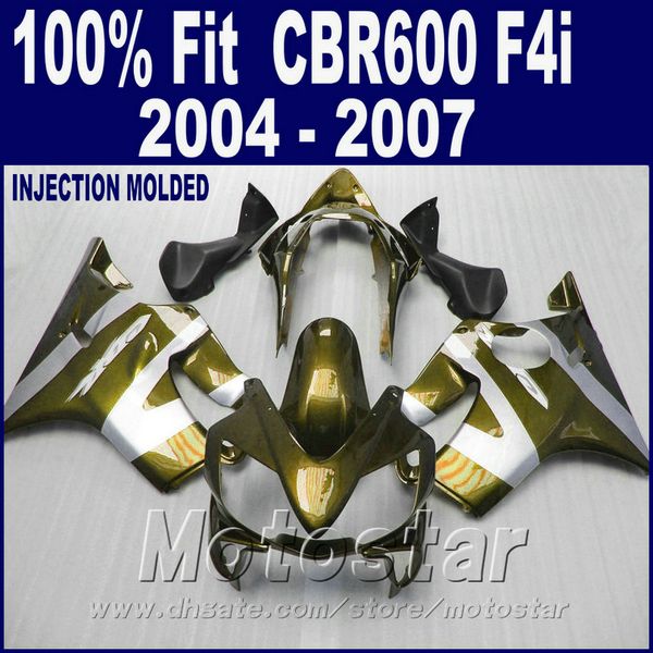 100%литье под давлением для HONDA CBR 600 F4i обтекатели 2004 2005 2006 2007 ABS cbr600 f4i 04 05 06 07 золотой обтекатель комплект ICDG