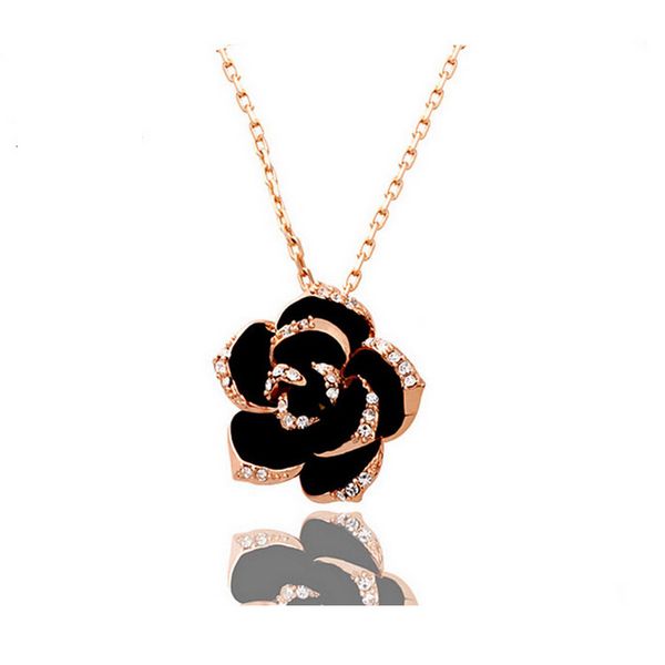 

18k gold plated rose flower necklace pendant fashion alloy rhinestone jewelry for women fine necklace jewelry 1223, Silver