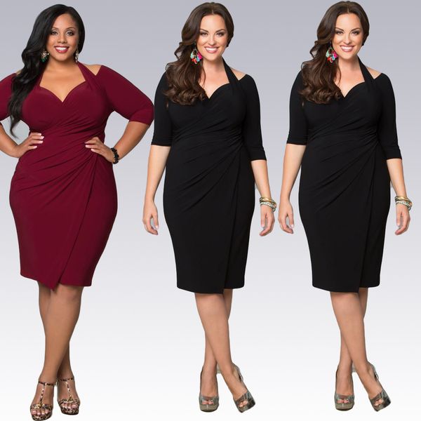

women's clothing dresses dress autumn black burgundy plus size deep v-neck half sleeve fashion work vintage dress retail ing, Black;gray