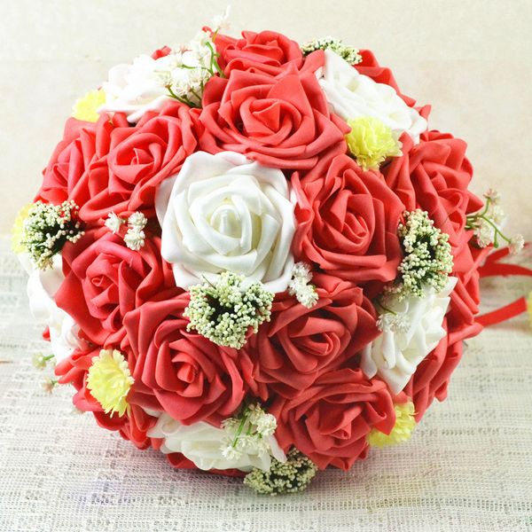Acheter Fait à La Main Romantique Rouge Et Blanc De Mariage Bouquets Rose Artificielle Unique De Mariée Fleurs Forever Love Bouquets Pas Cher De