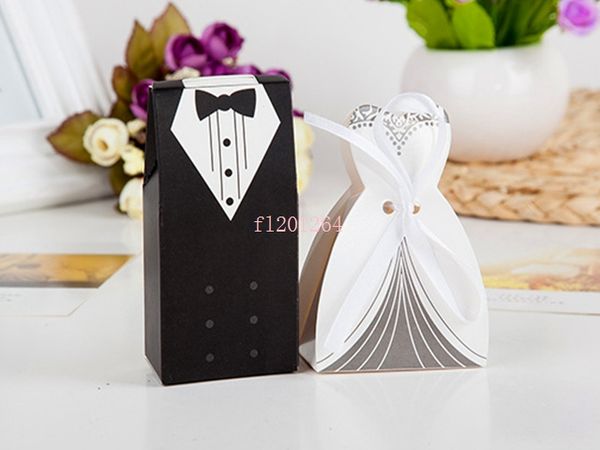 Kostenloser Versand Neueste Hochzeit Gunsten Box Braut und Bräutigam Geschenk Pralinenschachtel mit Band, 5000 teile/los (= 2500 paar)