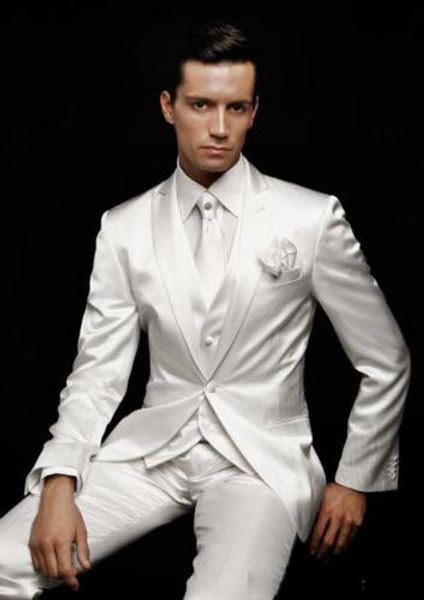 

slim fit peak lapel man suit ivory groomsmanbridegroom weddingprom suits 3 (jacket + pants + vest) custom, White;black