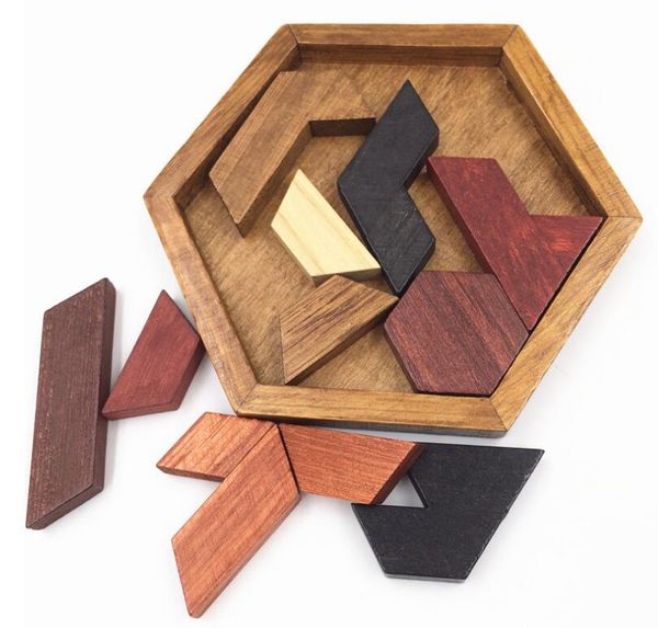 Детские головоломки деревянные игрушки Tangram Jigsaw Board Геометрическая форма обучение мозга IQ Games Образовательные игрушки для детей рождественский подарок