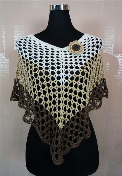 

new summer fashion multi-color stripe crochet handmade /poncho, Black