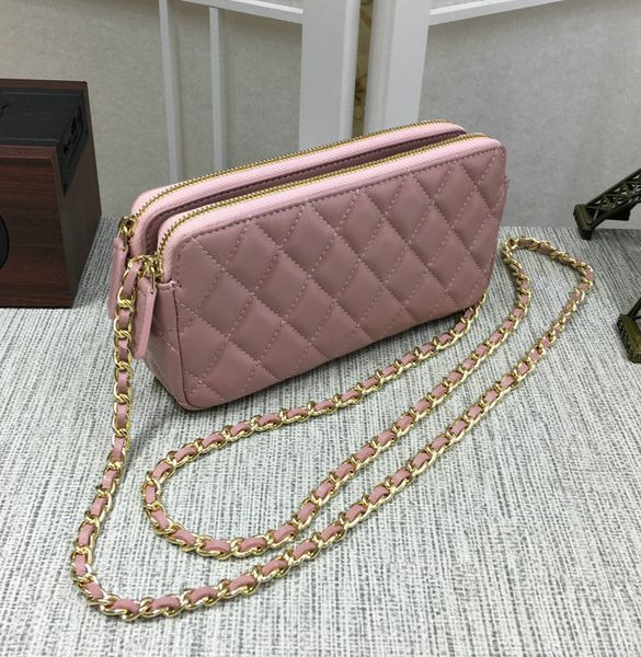 

Women 039 woc clutch with double zipper 82527 mall ize lady 039 black quilted lamb kin chain cro body me enger bag 19cm