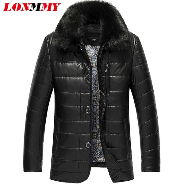 

wholesale- lonmmy 6xl 7xl 8xl long leather trench coat men jackets casual pu suede fur collar leather jacket men windbreaker 2017 winter, Black