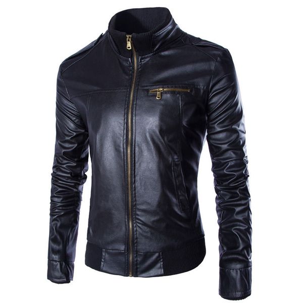 Großhandel - Neue PU-Lederjacke Herren Blouson Moto Cuir Herren winddichte Motorrad-Bikerjacke Jaqueta de Couro Veste Cuir Homme Y037