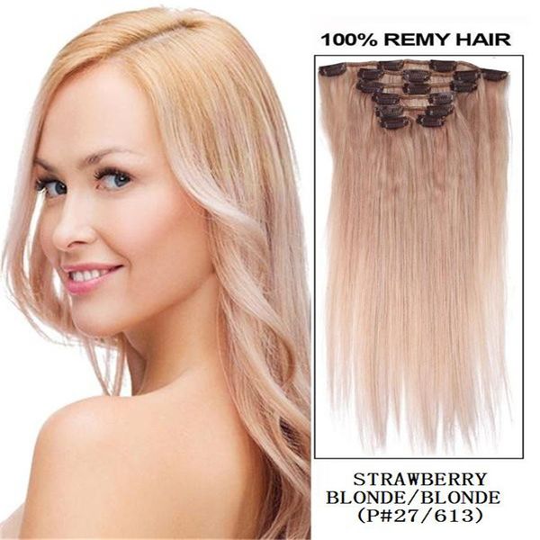 20 70g Remy Full Head Clip In Human Hair Extension Color Natural