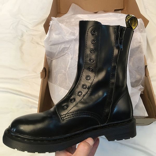 

real picture genuine leather england motorcycles luxury women martin boots black zip vt high boots
