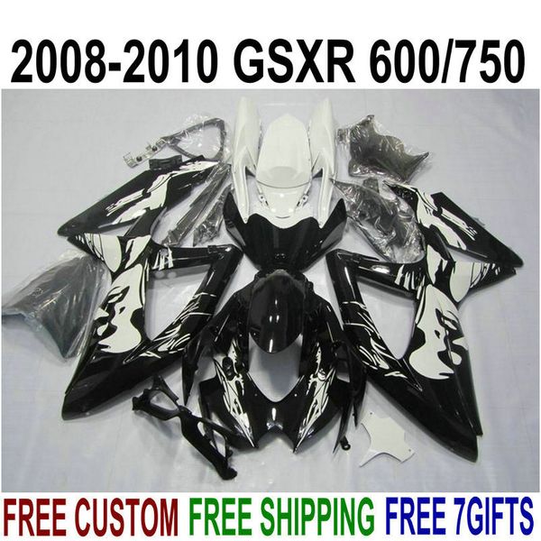 

abs full fairing kit for suzuki gsxr750 gsxr600 2008-2010 k8 k9 white black fairings set gsxr600/750 08 09 10 ks81