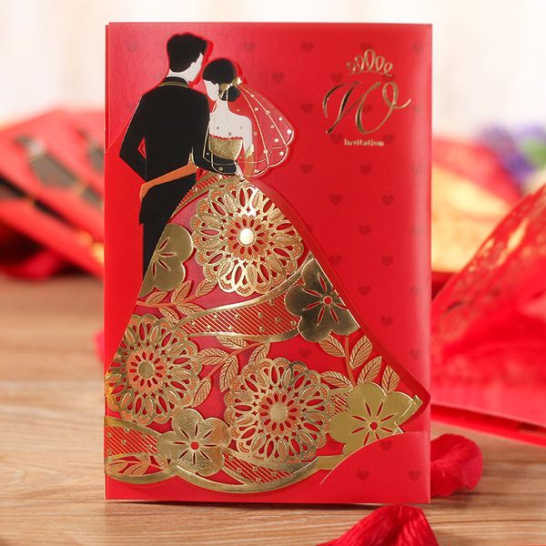 

wholesale- wedding decoration supplies craft cut personalized bronzing paper bride and groom wedding invitation cards decoration mariage