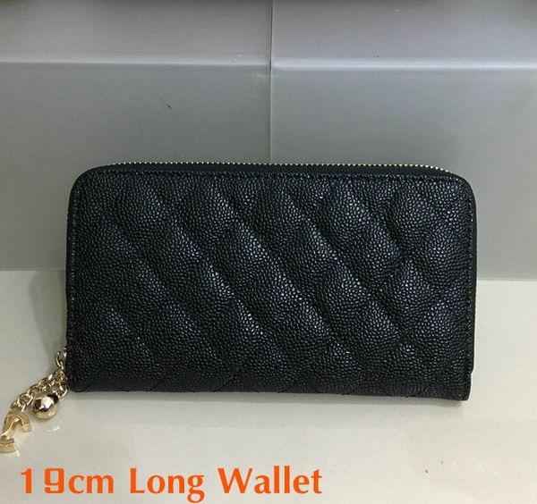 

2018 Women's Fashion Long Wallet Black Genuine Caviar Leather zipper Purse Card Holder Metal Ball Brand Quality women Hand bag Clutch