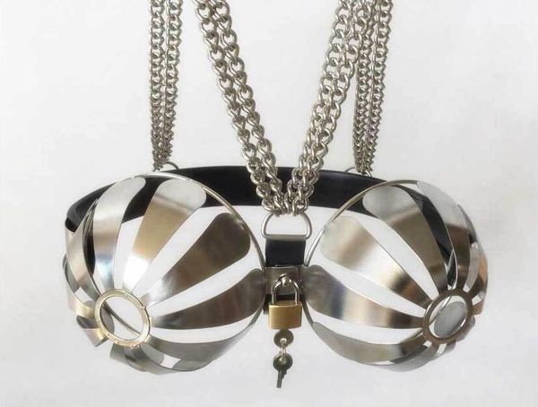 

female/male chastity bra stainless chastity devices toys sm bondage stainless steel adjustable chastity bra j1556