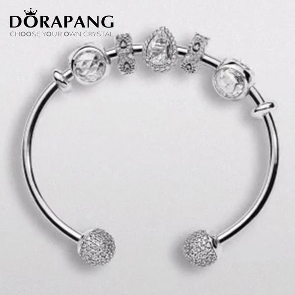 

dorapang 925 sterling silver bracelet classic double buckle clear cz charm rose gold bead fit bracelet diy for jewelry, Golden;silver