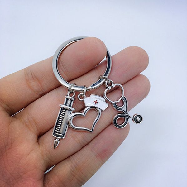 

12pcs heart keychain antique silver nursing medical keychain rn real nurse nurses cap keychain