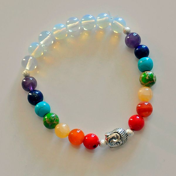 

sn0215 naturalcrystal 7 chakra opal buddha energy power rainbow bracelet yoga reiki meditation protection transformation creativity, Black