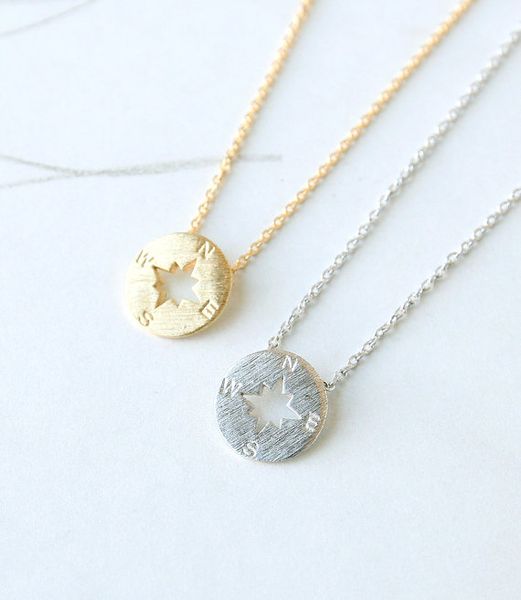 

round direction compass charm pendant necklace circular compass necklaces simple travel coin disk pendant charm jewelry gifts, Silver