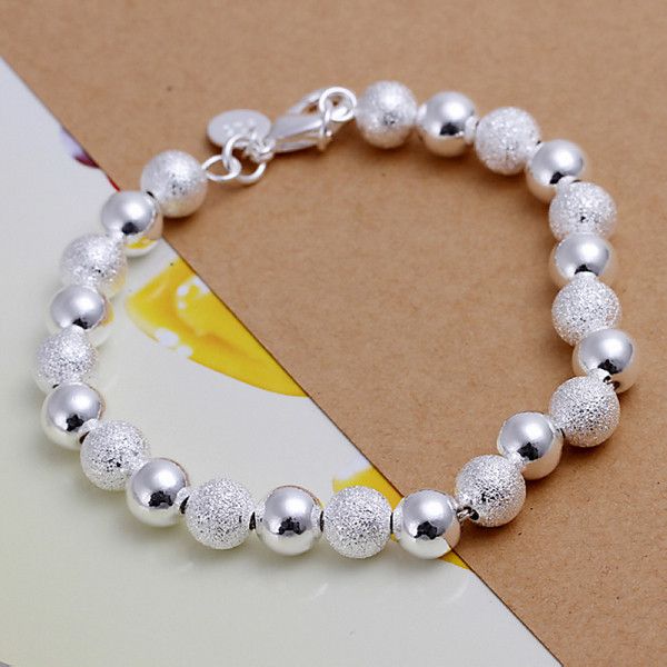 

gift 925 silver 8m sand light beads bracelet dfmch084,brand new fashion sterling silver plated chain link gemstone bracelets, Black