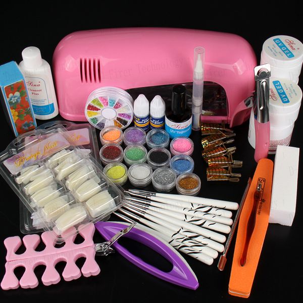 

wholesale-professional manicure set acrylic nail art salon supplies kit tool with uv lamp uv gel nail polish diy makeup full set