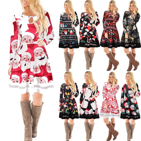 

christmas vestidos women casual designer dresses santa claus printing plus size dress party night club african dresses women clothing, Black;gray