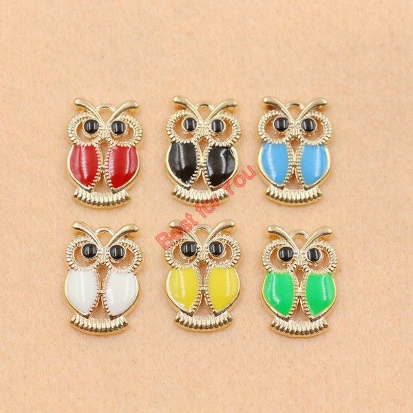 

30pcs mixed colors rose golden plated enamel owl charms pendants for jewelry making diy craft locket charm handmade 22x15mm jewelry making, Bronze;silver
