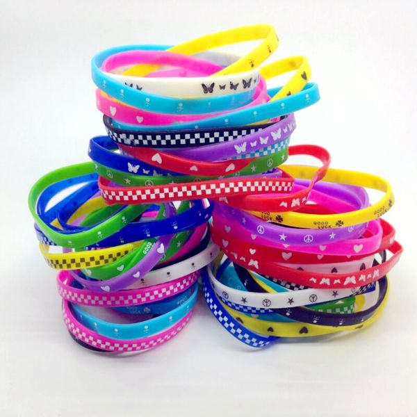 

1000pcs lots silicone wristband rubber elastic bracelet skull butterfly etc mixed 10 style men children cartoon fashion gift bracelet, Black