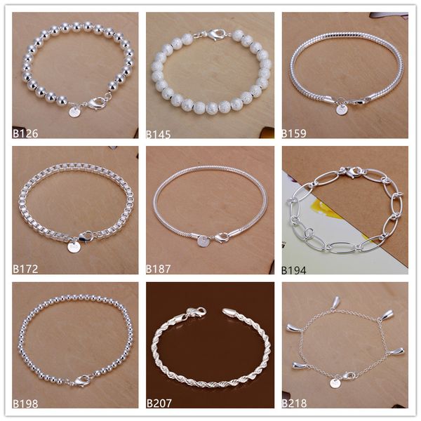 

mixed style 8 pieces a lot new arrival fashion women's sterling silver plate bracelet matte beads twisted droplets 925 silver bracelet, Black