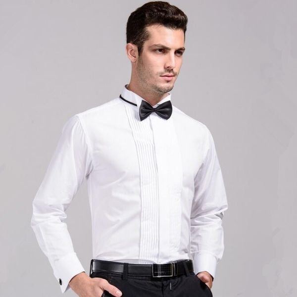 

wholesale-mens wedding shirt with bowtie 2016 new long sleeve dress shirts french cuff male red shirt ing, White;black