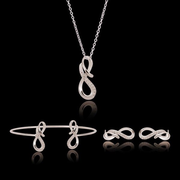 

earrings necklace bangle jewelry set exquisite fashion women rhinestone white gold plated infinity party jewelry 3-piece set wholesale js298, Black