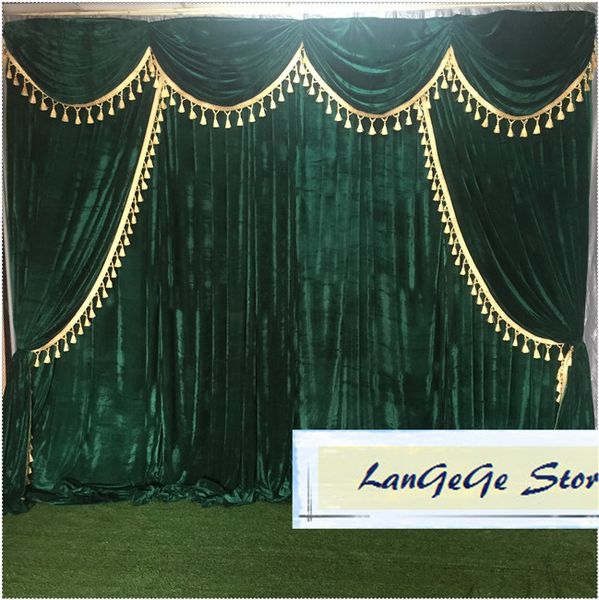 Blackish Green Banquet Backdrops Swags And Tassel Trim Decoration
