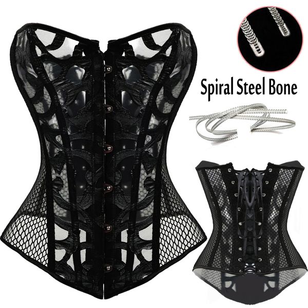 Wholesale-Sexy Mesh Corsets and Bustie Elastic Net Hollow Out Flowers Design Busk Closure Bustier Corset Body Shapewear cincher corselet