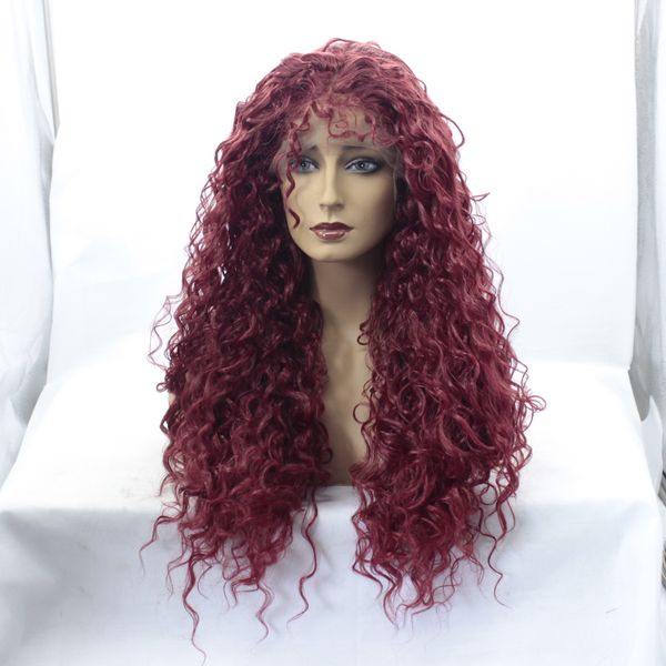 

бордовый цвет волос 3 дюйма средняя часть сексуальная странный вьющиеся синтетические волосы кружева перед wgi для женщин, Black