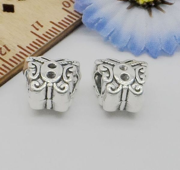 100 pezzi di perline distanziatrici a forma di farfalla in argento tibetano con foro grande per creazioni di gioielli 12x11 mm