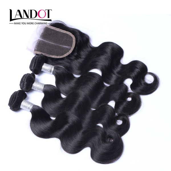 

brazilian virgin hair weaves with closure 3 pcs peruvian malaysian indian cambodian body wave wavy human hair bundles and lace closures, Black;brown