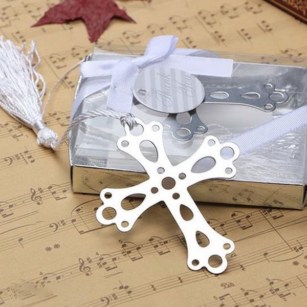 

special design silver stainless steel cross bookmark for wedding baby shower party birthday favor gift