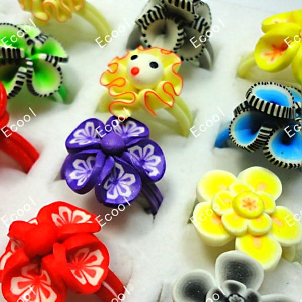 

35Pcs Mix Lot Children Polymer Silicone Clay Rings For Boys Girls Whole Jewelry Bulk Lots Free Shipping LR031