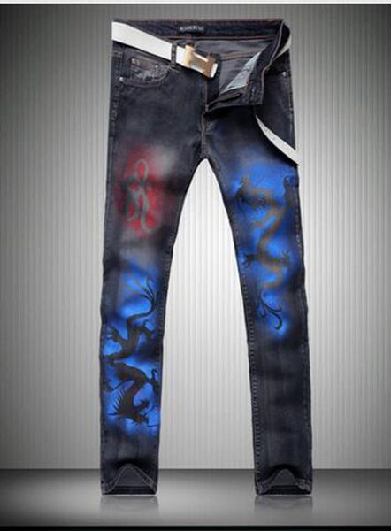 

men's fashion trend in the new han edition cultivate one's morality personality through printed cotton denim trousers 692 / 28-38, Blue