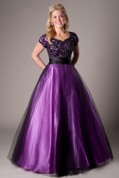 

2019 black purple a line mode t prom evening dre e with leeve floor length beaded lace applique tulle prom gown mode t cheap