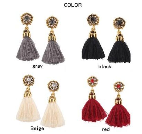 

ethnic tassel earrings bohemian crystal rhinestone 4 color option decorated womens jewelry gifts drop dangle earrings, Silver