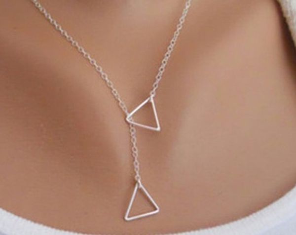 

personality necklaces statement necklaces double triangle chokers necklaces gold silver chunky necklaces womens jewelry chokers, Golden;silver