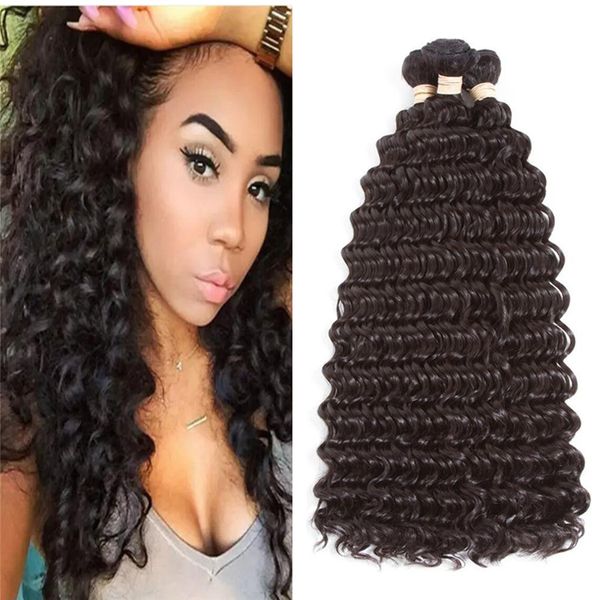 2019 Deep Wave Human Hair Bundles Natural Black Deep Curly