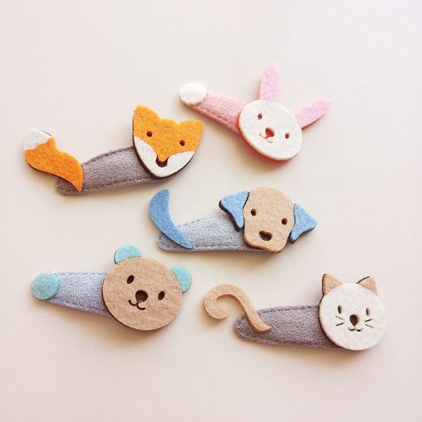 Novas garotas moda bb barrettes 30pcs/lotes animais de desenho animado moldam clipes infantis de pano de pano gato gato cão urso rabbit cabeça de cabeça