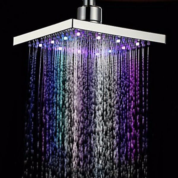 

Waterfall LED shower head Temperature sensor 7 colors light change square Ceiling rainfall showerhead Bathroom accessories