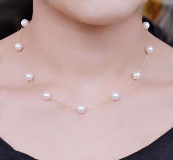 

Оптовая 8-9 мм натуральный белый южных морей жемчужное ожерелье 18 дюймов 14 K золото