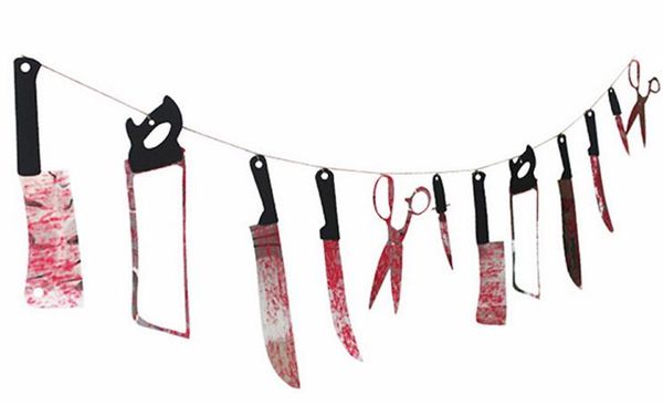 Halloween-Requisite, Spukhaus-Dekoration, Folter, blutiger Körper, Werkzeuge, abgetrennte Körperteile, Girlande, Banner, blutige Party, hängende Flaggen, Dekorationen