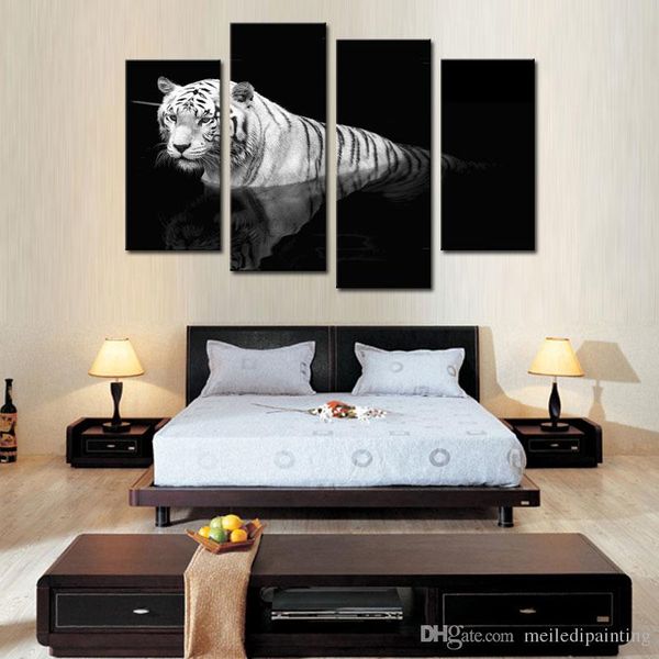 2019 4 Picture Combination Black White Wall Art Painting Tiger Prints On Canvas The Picture Animal Pictures Oil For Home Modern From