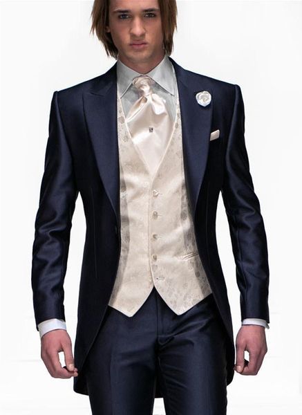 

wholesale-new arrival one button navy blue groom tuxedos groomsmen mens wedding suits prom bridegroom (jacket+pants+vest+tie) no:968, White;black